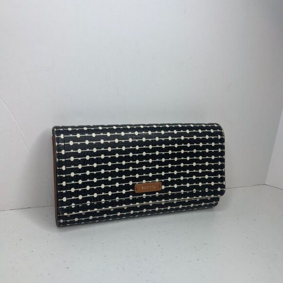 Fossil Polka dot Leather Bifold Clutch RFID Wallet Womens Designer - Picture 3 of 12